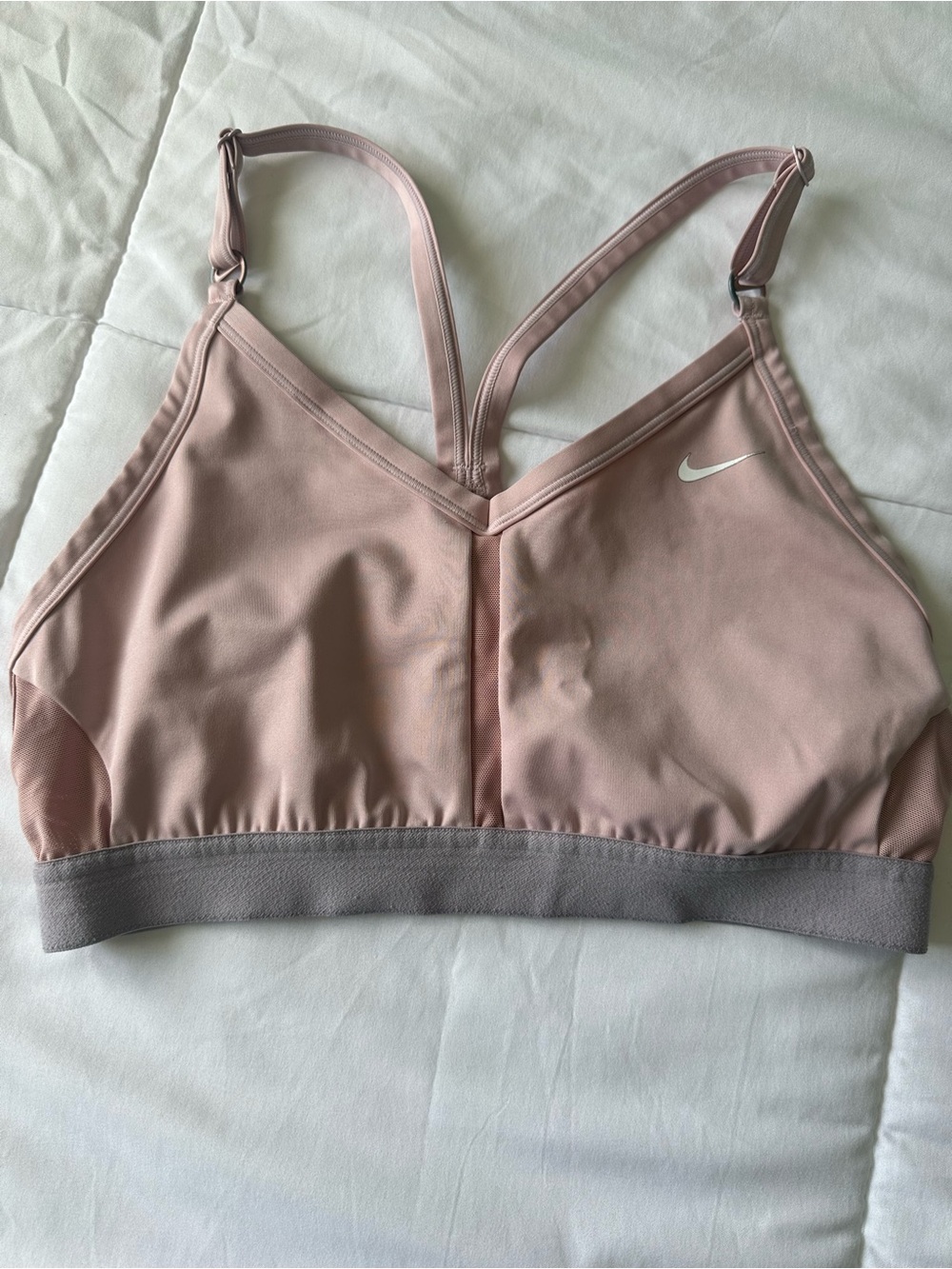 Nike Women's Dusty Pink Light Support Sports Bra with Heathered Band